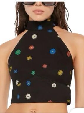 MOTHER Never Falter Halter Fresh as A Daisy Crop Denim Top see size